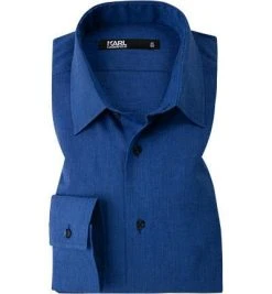 KARL LAGERFELD Hemd 605000/60/501604/660 Modern Fit, Leinen-Baumwolle, Dunkelblau, Royalblau