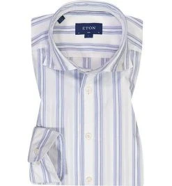 ETON Hemd 1000/00596/01 Slim Fit, Baumwolle, Weiß gestreift, Weiß-blau