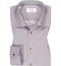 ETON Hemd 1000/01042/35 Contemporary Fit, Twill, Braun gemustert, Weiß-braun