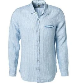 Lucky de Luca Hemd Tino 91212/1 Reines Leinen, Hellblau gestreift, Blau-weiß
