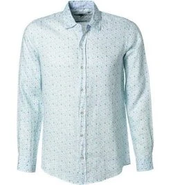 Lucky de Luca Hemd Nyro 91105/1 Reines Leinen, Hellblau gemustert, Weiß-türkis