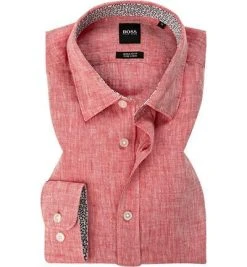 BOSS Hemd Lukas 50427135/617 Regular Fit, Reines Leinen, Rot, Rot meliert