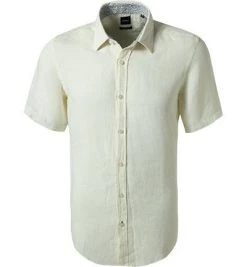 BOSS Hemd Luka 50427126/741 Kurzarmhemd, Regular Fit, Reines Leinen, Pastellgelb , Hellgelb