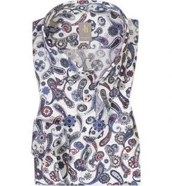 Jacques Britt Hemd Como 836020/13 Custom Fit, Popeline, Weiß-blau gemustert, Weiß-blau-rot