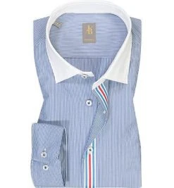 Jacques Britt Hemd Como CC 836080/15 Custom Fit, Baumwolle, Marineblau gestreift, Blau