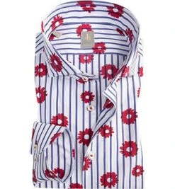 Jacques Britt Hemd Serdegna 836040/45 Custom Fit, Baumwolle, Dunkelrot-weiß gemustert, Rot-weiß