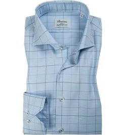 Stenströms Hemd 712111/7935/103 Slimline, Baumwolle, Hellblau kariert, Hellblau