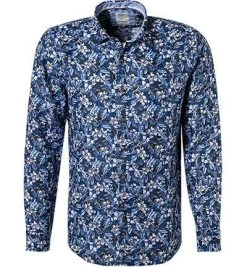 OLYMP Casual Level Five Body Fit 3100/54/18 Hemd, Casual Body Fit, Reines Leinen, Blau-braun gemustert, Blau-braun