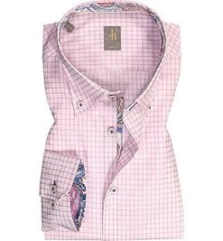 Jacques Britt Hemd Treviso Mix 866430/40 Slim Fit, Baumwolle, Rosa-weiß kariert, Rosa