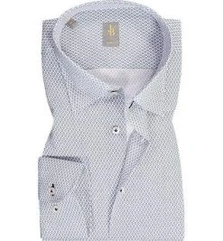 Jacques Britt Hemd Messina 866470/11 Slim Fit, Popeline, Blau gemustert, Hellblau