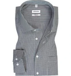 Seidensticker Hemd 193660/19 Regular Fit, Baumwolle, Schwarz-weiß kariert, Schwarz-weiß