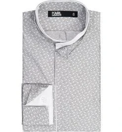 KARL LAGERFELD Hemd 605112/60/501687/10 Modern Fit, Popeline, Weiß-schwarz gemustert, Weiß-schwarz