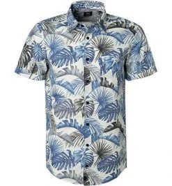 Strellson Hemd Corvin 30020208/420 Kurzarmhemd, Baumwolle, Blau gemustert, Blau