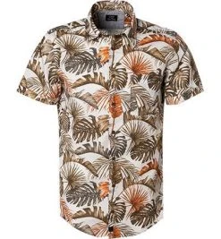 Strellson Hemd Corvin 30020208/820 Kurzarmhemd, Baumwolle, Braun gemustert, Braun