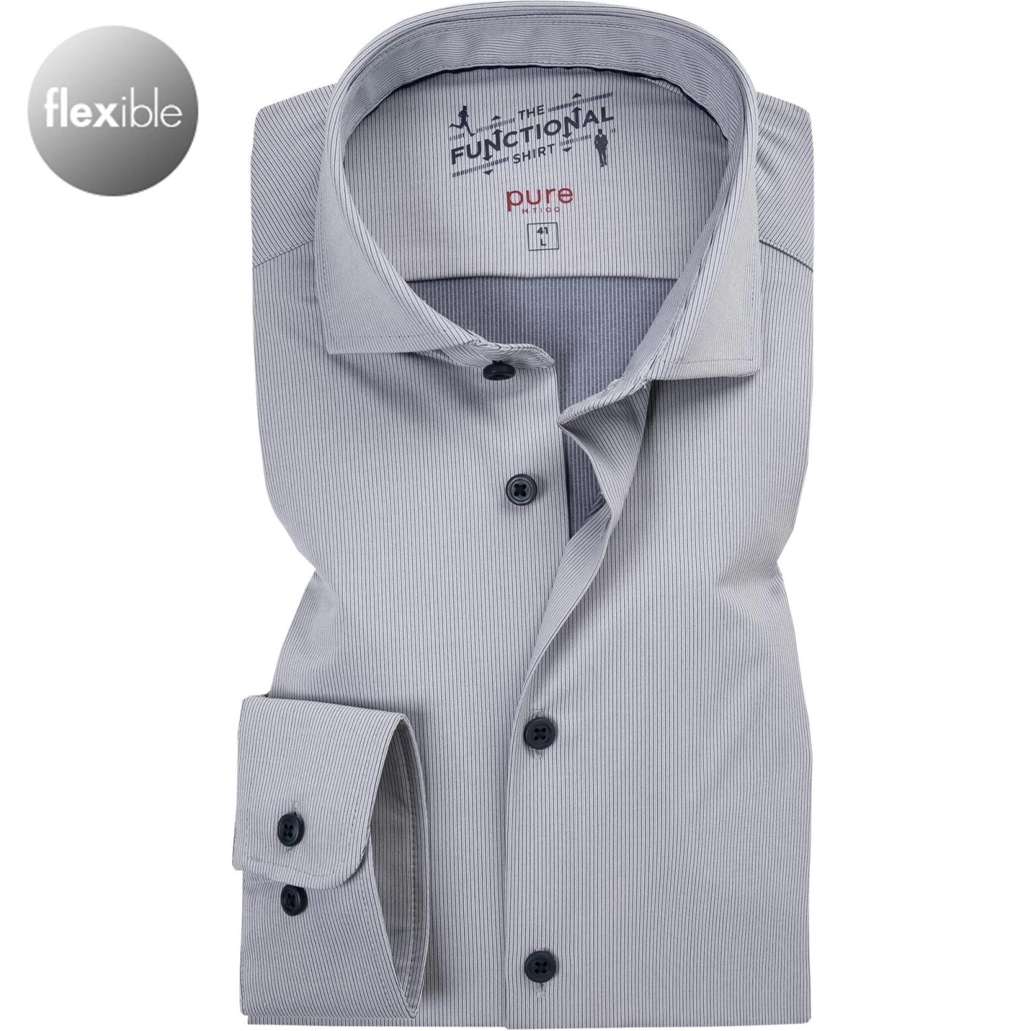 PURE Hemd C91302-21750/710 Funktionsmaterial, Grau gestreift, Grau 1 PURE Hemd C91302-21750/710 Funktionsmaterial, Grau gestreift, Grau