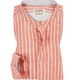 FIL NOIR Hemd Ancona 51291/35 Shaped Fit, Reines Leinen CO2-Neutral, Orange gestreift, Orange