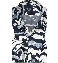 Jacques Britt Hemd Messina 856150/18 Perfect Fit, Popeline, Dunkelblau-weiß gemustert, Dunkelblau-weiß-blau