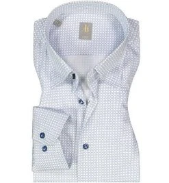 Jacques Britt Hemd Messina 866260/14 Slim Fit, Baumwolle, Blau-weiß gemustert, Blau-weiß