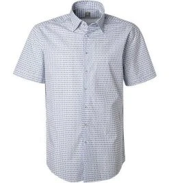 Jacques Britt Hemd Messina 1/2 836181/15 Kurzarmhemd, Custom Fit, Popeline, Blau gemustert, Blau-weiß