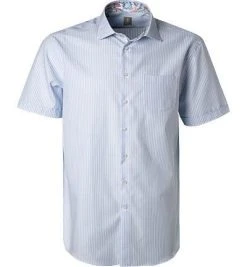 Jacques Britt Hemd Como Mix WP 1/2 836391/10 Kurzarmhemd, Custom Fit, Baumwolle, Hellblau gestreift, Hellblau-weiß