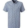 bugatti Hemd 9450/58542/360 Kurzarmhemd, Modern Fit, Leinen-Baumwolle, Blau gemustert, Blau