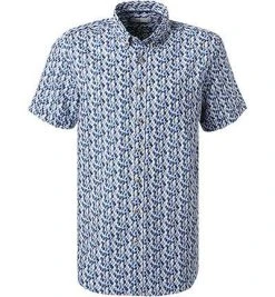 bugatti Hemd 9450/58542/360 Kurzarmhemd, Modern Fit, Leinen-Baumwolle, Blau gemustert, Blau