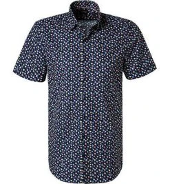 OLYMP Level Five Body Fit 2021/52/18 Kurzarmhemd, Popeline, Marine gemustert, Marine