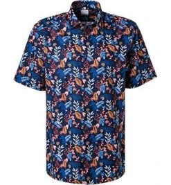 OLYMP Luxor Comfort Fit 1037/52/35 Kurzarmhemd, Popeline, Dunkelblau gemustert, Rot