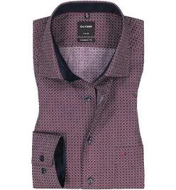 OLYMP Luxor Modern Fit 69EL 1245/59/35 Hemd, Baumwolle, Extra langer Arm, Marineblau-rot gemustert, Rot