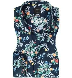 OLYMP Luxor Modern Fit 1217/54/18 Hemd, Popeline, Marineblau gemustert, Marine