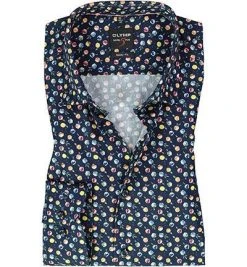 OLYMP Level Five Body Fit 2021/54/18 Hemd, Popeline, Marine gemustert, Marine