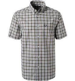 Fred Perry Hemd M8580/B57 Kurzarmhemd, Popeline, Grün kariert, Grün