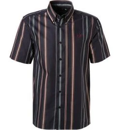 Fred Perry Hemd M8563/608 Kurzarmhemd, Baumwolle, Dunkelblau gestreift, Dunkelblau