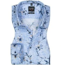 OLYMP Level Five Body Fit 69EL 2033/59/22 Hemd, Baumwolle, Extra langer Arm, Blau gemustert, Natur