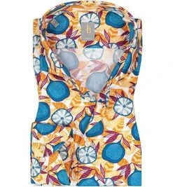 Jacques Britt Hemd Serdegna 866140/64 Slim Fit, Baumwolle, Gelb-blau gemustert, Gelb