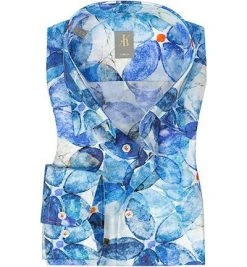 Jacques Britt Hemd Messina 866130/13 Slim Fit, Baumwolle, Blau gemustert, Blau