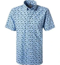 bugatti Hemd 9450/58814/350 Kurzarmhemd, Modern Fit, Baumwolle, Blau-grün-weiß gemustert, Blau-grün-weiß