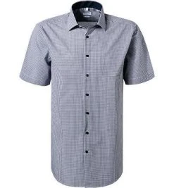 Seidensticker Hemd 696141/19 Kurzarmhemd, Slim Fit, Popeline, Schwarz-weiß kariert, Schwarz-weiß