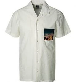 BOSS Hemd Rhytm 50432412/100 Kurzarmhemd, Regular Fit, Baumwolle, Ecru, Weiß