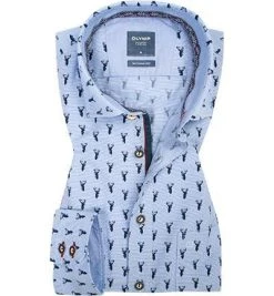 OLYMP Casual Modern Fit 4902/64/15 Hemd, Baumwolle, Blau gemustert, Blau