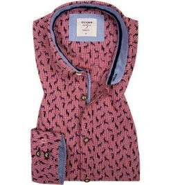 OLYMP Casual Level Five Body Fit 3904/64/35 Hemd, Baumwolle, Rot gemustert, Rot