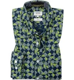 camel active Hemd 409134/4S34/61 Slim Fit, Popeline, Dunkelblau-grün gemustert , Dunkelblau-grün