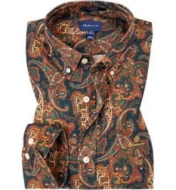Gant Hemd 3008960/248 Regular Fit, Baumwolle, Khaki gemustert, Khaki-dunkelblau
