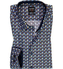 OLYMP Level Five Body Fit 2064/64/53 Hemd, Popeline, Blau-gelb gemustert , Maisgelb