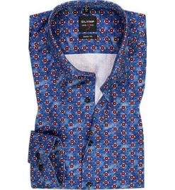 OLYMP Level Five Body Fit 2046/64/39 Hemd, Popeline, Blau-dunkelrot gemustert , Dunkelrot