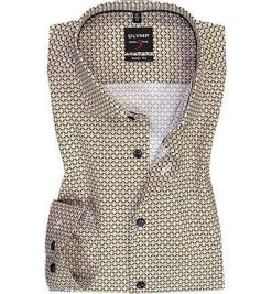 OLYMP Level Five Body Fit 2034/64/53 Hemd, Popeline, Gelb-blau gemustert, Maisgelb