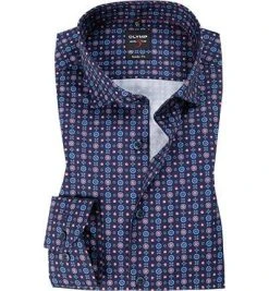 OLYMP Level Five Body Fit 2144/64/39 Hemd, Baumwolle, Dunkelblau-rot gemustert, Dunkelrot