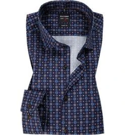 OLYMP Level Five Body Fit 2144/64/27 Hemd, Baumwolle, Dunkelblau-nougat gemustert, Nougat