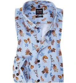 OLYMP Level Five Body Fit 2062/64/53 Hemd, Baumwolle, Bleu-braun gemustert, Maisgelb