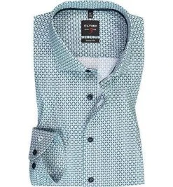 OLYMP Level Five Body Fit 69EL 2034/69/45 Hemd, Popeline, Extra langer Arm, Grün gemustert, Grün